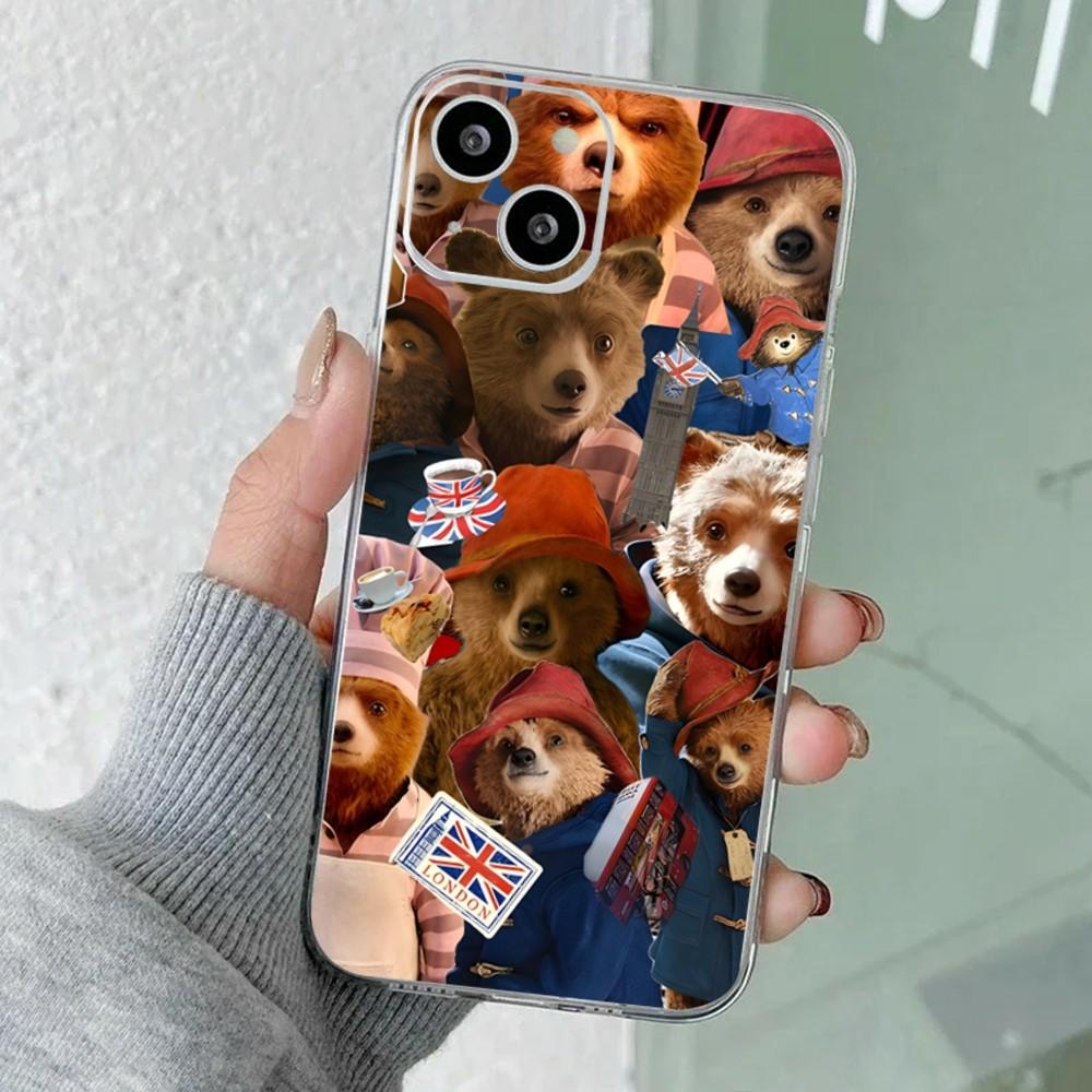 Cute P-Paddington Bear Phone Case For iPhone 16,15,14,13,12,11 Plus,Pro,Max,XR,XS,X,7,8 Plus,SE,Mini Transparent Silicone Soft