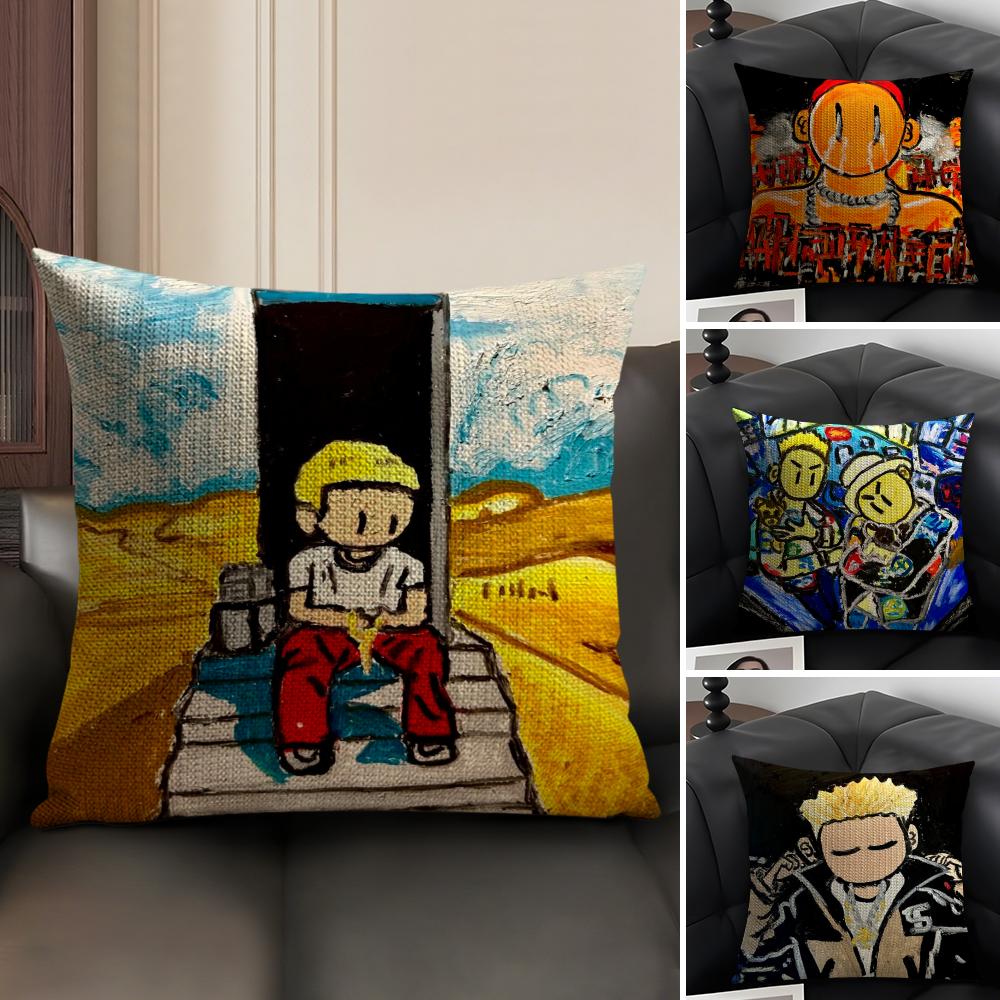 Famous Rapper AAsen Cool Cushion Cover Natural Linen Organic Fabric DoubleSided Printing Sofa Home Decor Gift Pillow Case