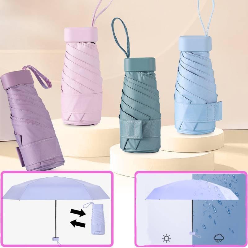 Trendy Alloy Frame Five-fold Sun Umbrella With Black Coating For Sun And Rain