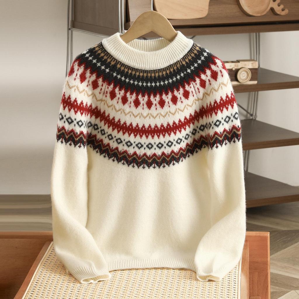 Maglione in Lana Fair Isle per Bambini - Spesso, Caldo, Stile Retro Rosso per Autunno/Inverno Ragazzi e Ragazze
