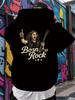 "Born To Rock" Graphic Hoodie - Casual Rock & Roll Design with Guitar Player & Stars