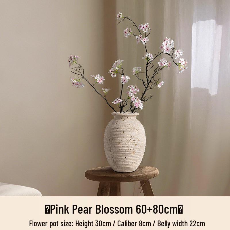 Haihong Yalin Wabi-Sabi Travertine Faux Flower Vase - Light Luxury Decorative Ornament for Living Room Entrance