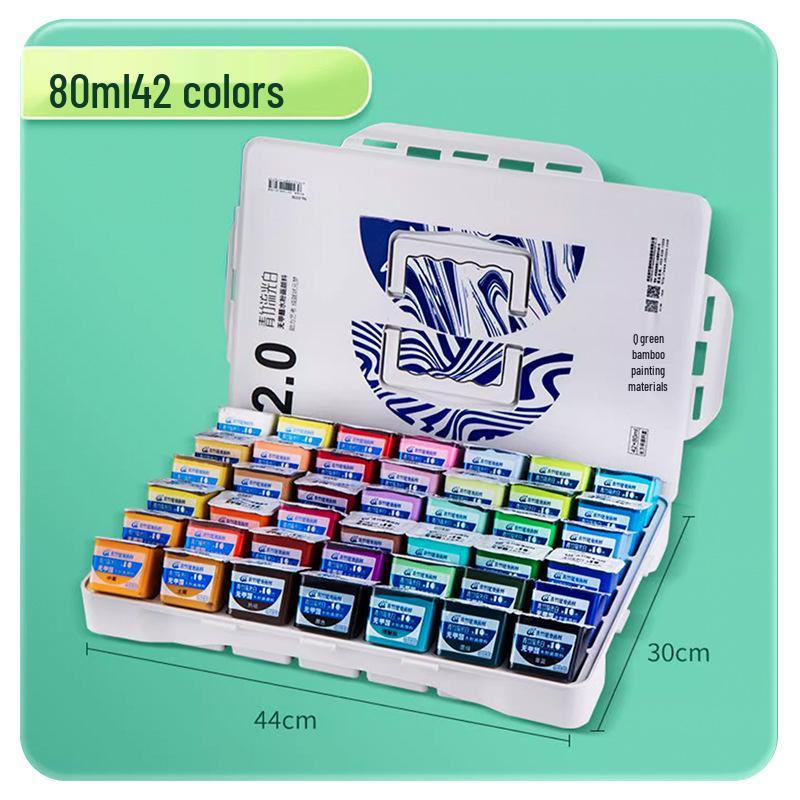 Blue Bamboo 42-Color Watercolor Set with Luminous White and Brushes, 80ml
