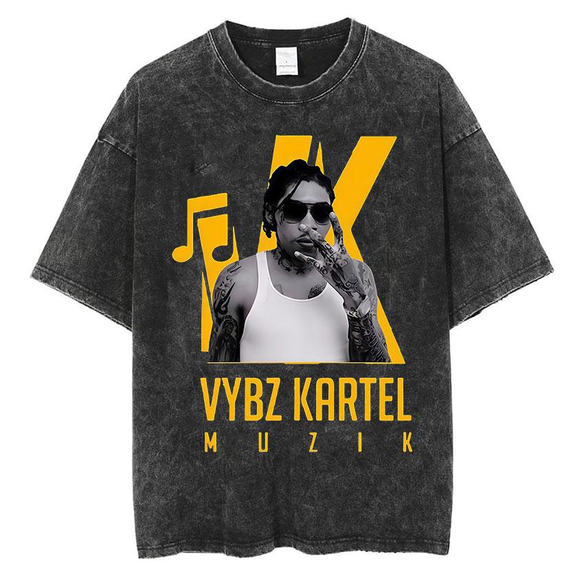 Rapper Vybz Kartel Album Merch TShirt Unisex Vintage Washed Short Sleeve Tshirts Fashion Pop Music Cotton T Shirt Streetwear