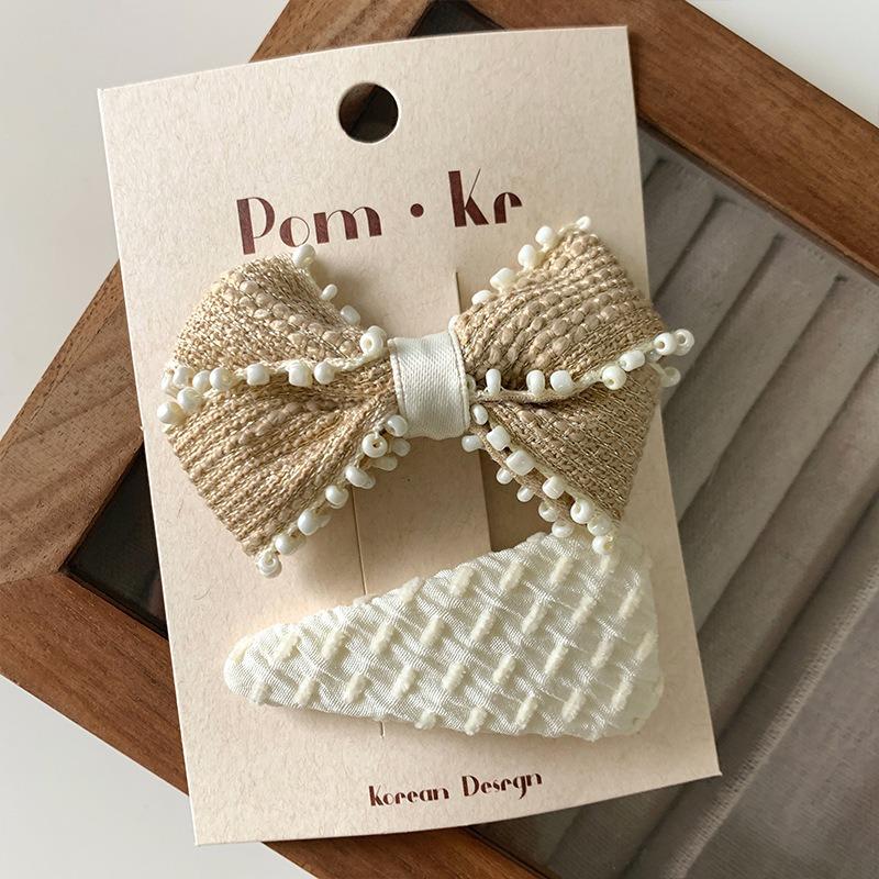 French Beige Lace Bow Hairpins Women Girls Hair Clips Pins Barrettes Accessories Hairclip Hairgrips Headdress Headwear Ornaments