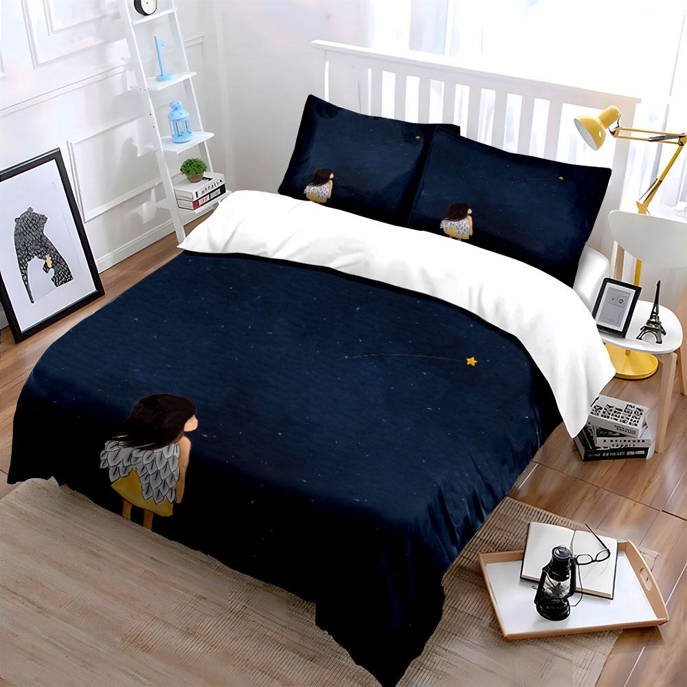 Starry Night Angel Decor Set Soft Comfortable Duvet Cover Bedding Set Included 1*Duvet Cover & 2*Pillowcases, Gift