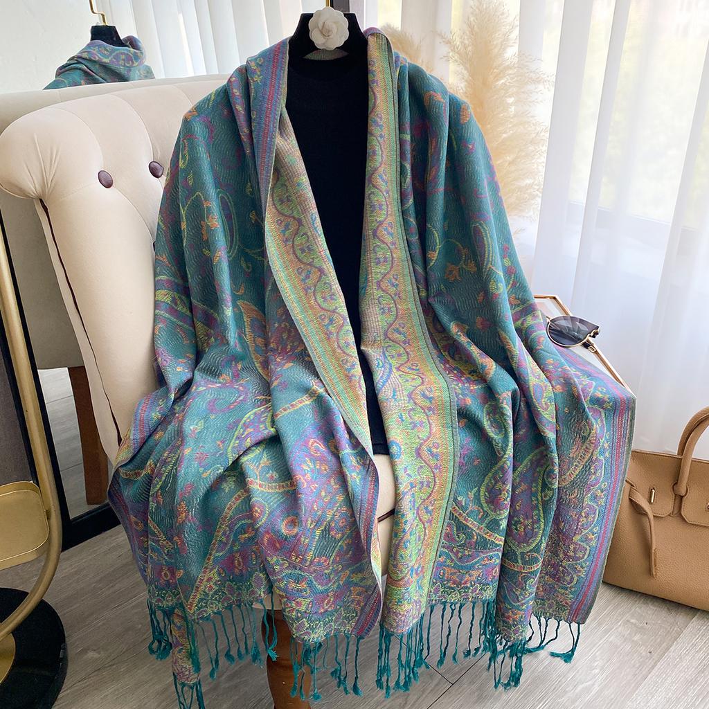 Luxury Winter Women's Cashmere Scarf - Printed Tasseled Embroidered Shawl, Warm Pareo Cape & Elegant Poncho