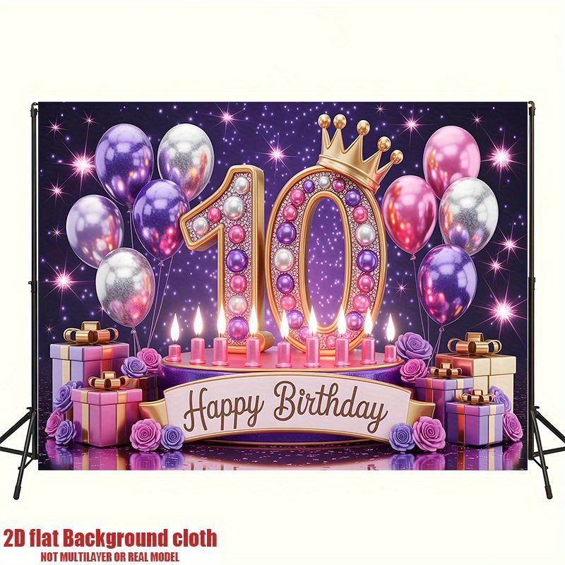 2D Plane 10th Birthday Banner Featuring the Number 10 and Balloon Pattern - Purple and Colorful Party Decorations