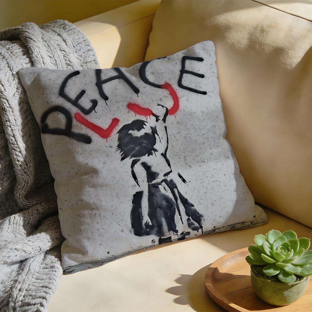 Cushion Cover Washed Linen Soft Breathable Decorative Case for Sofa Home Pillow Cover Banksy Street Graffiti Art