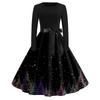 Women's Casual Fashion Round Neck Long Sleeve Christmas Printed Party Vintage Long Dresses