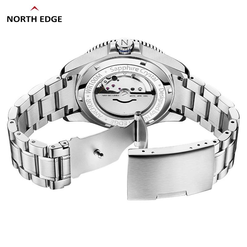 NORTH EDGE Pánské mechanické náramkové hodinky ANCHOR 42MM Luxusní safírové sklo MIYOTA 8215 Automatické hodinky 10bar Vodotěsné hodinky Pánské