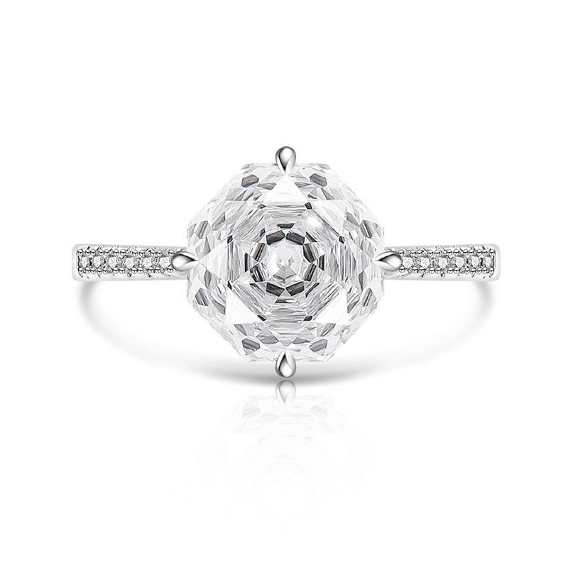 925 Sterling Silver Temperament Fashion Octagon Millennium Rose Cut Zircon Ring Birthday Party Anniversary Gift белый