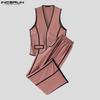 INCERUN 2PCS Men Sleeveless Stitching Waistcoat and Long Pants Outfits Sets