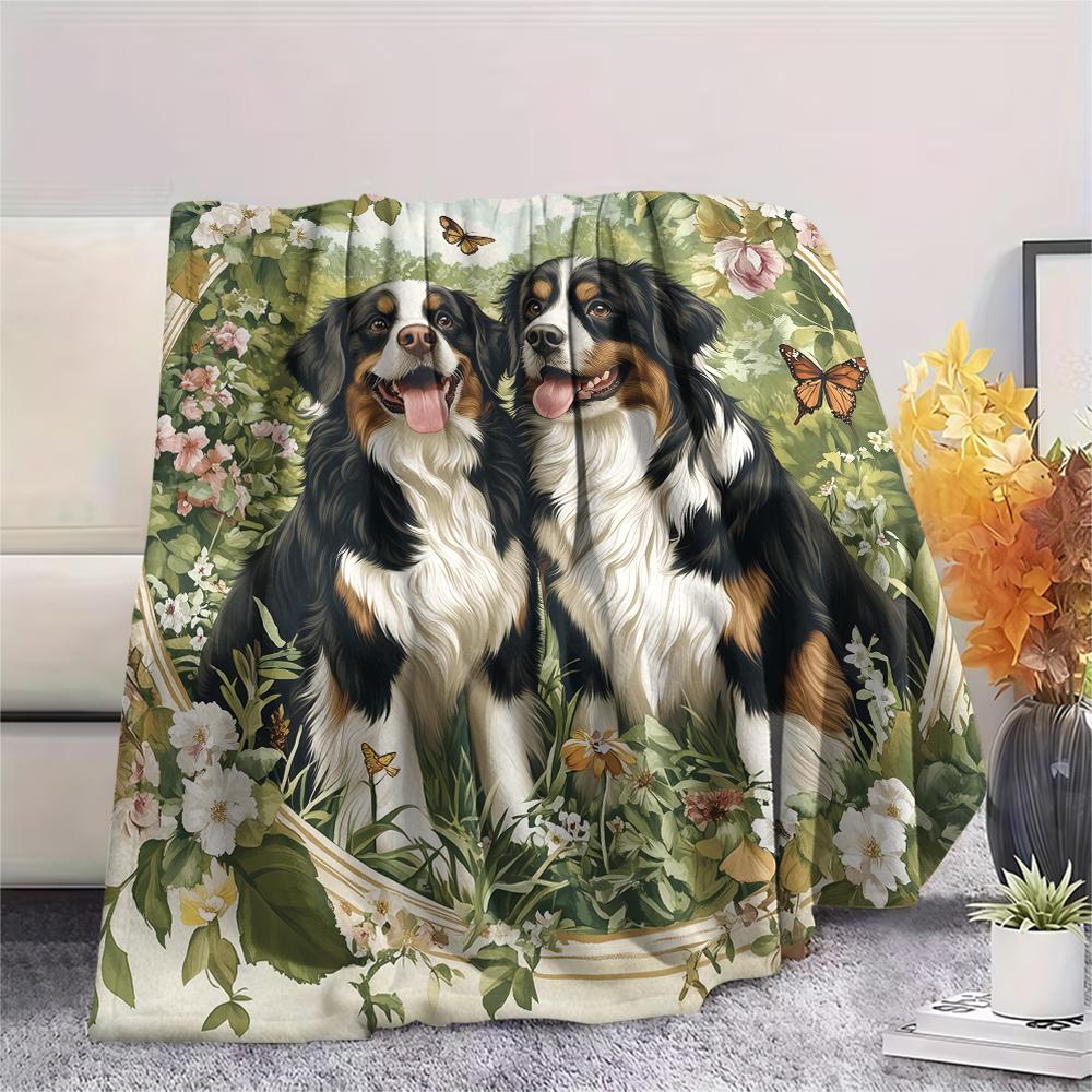 Süße Berner Sennenhund-Muster Flanelldecke, Hohe Qualität, Bequem für alle Jahreszeiten, Heimdekoration, Wärme und Komfort, Perfekt für Geschenke.