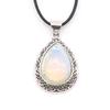 Oval Gemstone Necklace for Women Oval Pendant Semi-precious Stones Jewelry Gift for Wife Necklaces for Mom Drop Alloy Pendant