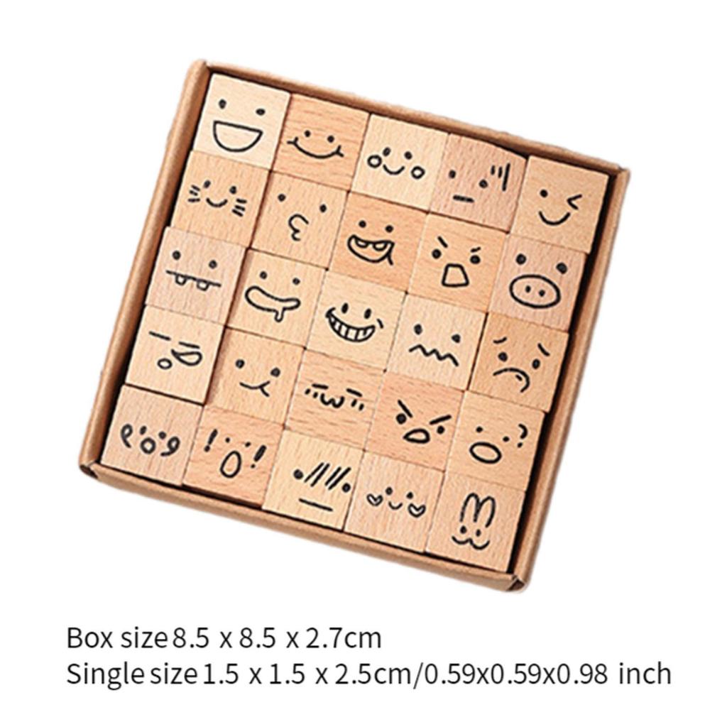 25Pcs Mini Stamps Handmade Stamper Set Wooden Rubber Stamps for Scrapbooking