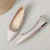 Flat Bottom Model~ Pointed Single Shoes Women's Flat Bottom Willow Flat Heel Boat Shoes Shallow Mouth Soft Sole Women's Shoes 2025 New Rivet Shoes