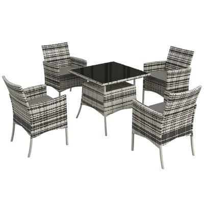 Five-Pieces Rattan Dining Set - Mixed Grey