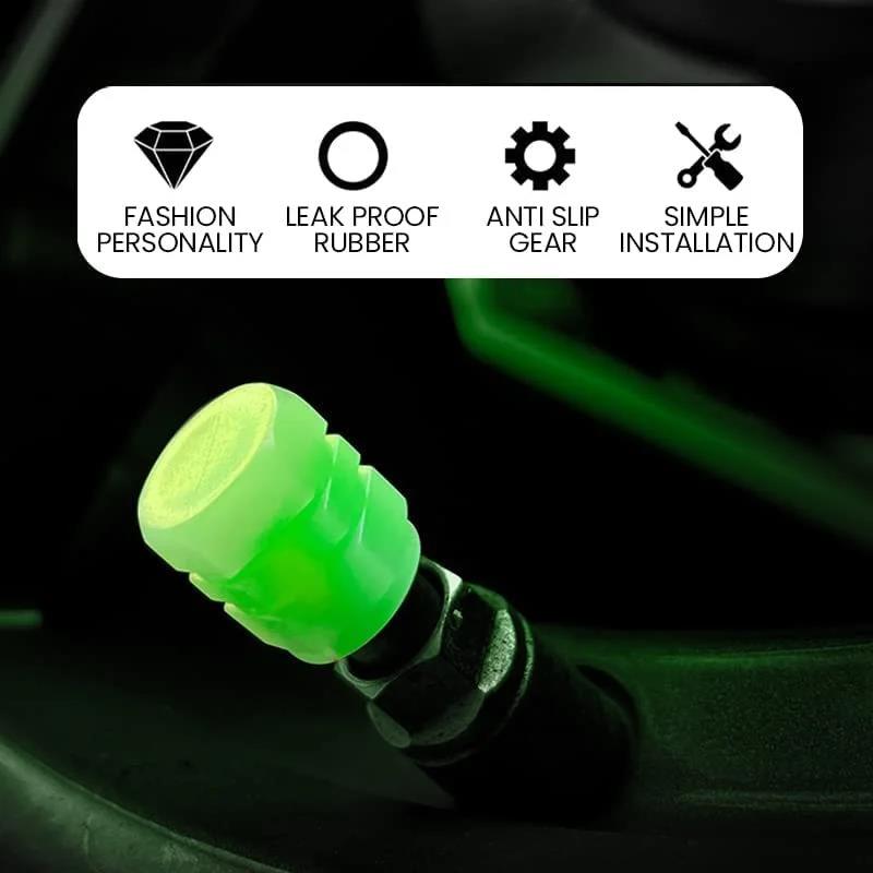 Glowing Car Motorcycle Bicycle Valve Caps - 4-Piece Fluorescent Stem Core Protectors Universal Auto Accessories Valve Stems 1