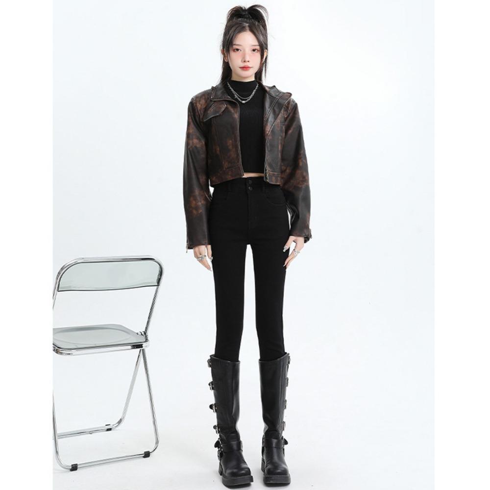 Double-breasted jeans women's 2025 new autumn and winter design tight elastic pencil small-footed jeans