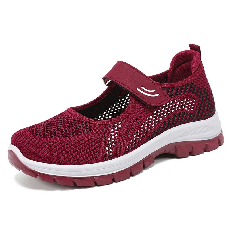Shoes Women's Shoes Versatile Summer Casual Shoes Velcro Single Shoes Flying Weaving Breathable Mesh Non-slip and Wear-resistant Mom Shoes