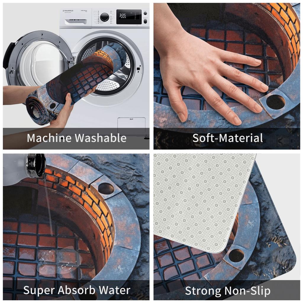 3D Manhole Cover Design Realistic Floor Front Door Mat Anti-Slip Outdoor Quick Dry Doormat Living Room Entrance Rug Carpet
