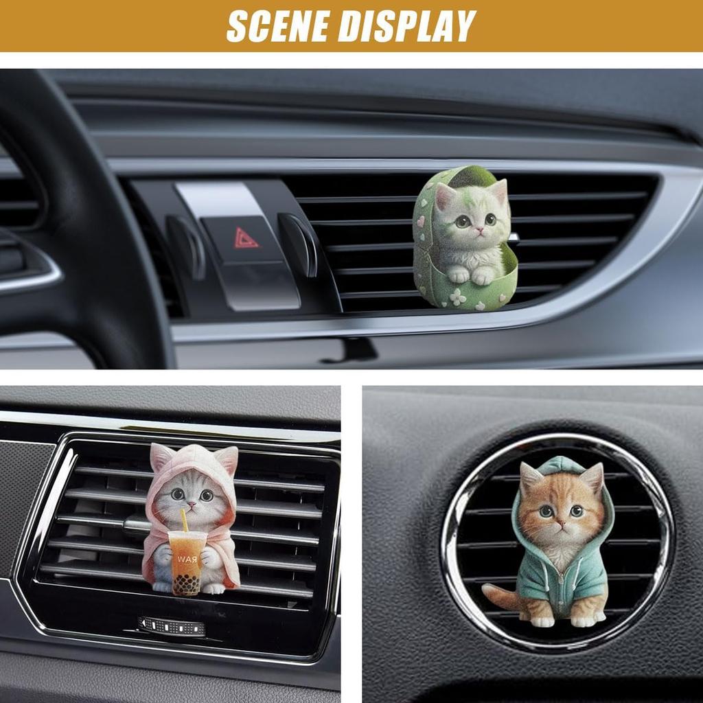 3PCS Cute Cat Car Air Vent Clips, 2D Flat Acrylic Cartoon Kitty Car Air Conditioner Outlet Clip, Auto Interior Decoration Accessories for Most