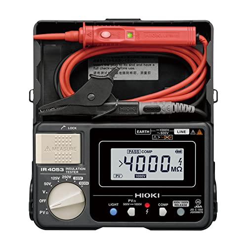 HIOKI IR4053-11 Insulation Resistance Meter, Megger Tester, Solar Power (PV), Made in Japan, JIS Certified, Digital, 5 Ranges (50V, 125V, 250V, 500V,