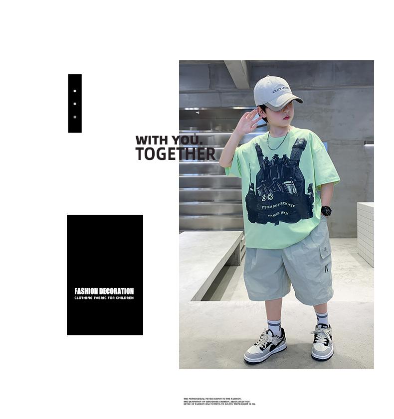 Children's Summer Short sleeved Shorts Set for Boys 2026 New Sport Loose Handsome Two piece Set for Big Boys