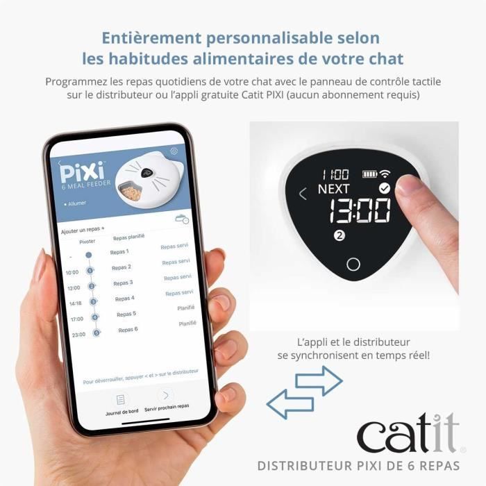 Distributeur De Repas Pour Chat Connecté - CATIT - PIXI SMART - 6 X 170ml - Ecran Tactile LCD - Avec Blocs Réfrigérants