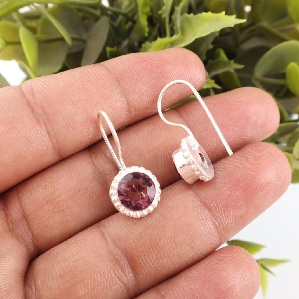 Rhodolith Edelstein Schmuck, Handgefertigter Silberschmuck, 925 Massiv Sterlingsilber Ohrringe, Wunderschöne Silberohrringe für Hochzeitsgeschenk