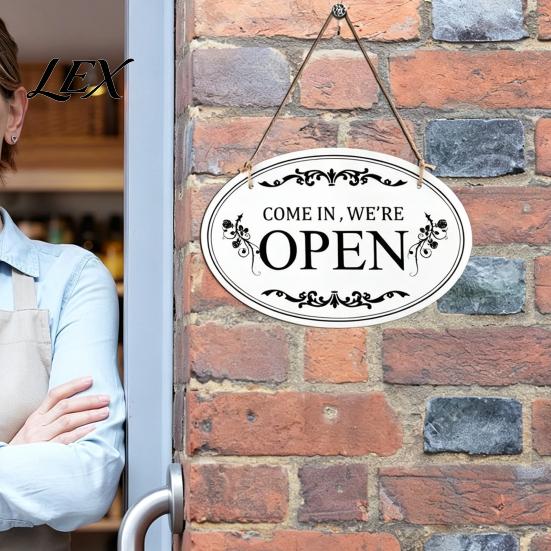 Open Closed Sign for Business Wooden Sign, Double-Sided Hanging Door with Vintage Outdoor Hours Frame, Waterproof Storefront Indicator, Retro