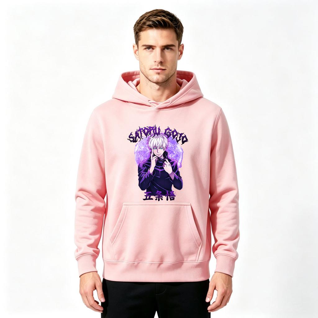 Men Anime Satoru Gojo Print Pullover Hoodie Casual Long Sleeve Sweatshirt for Daily Wear