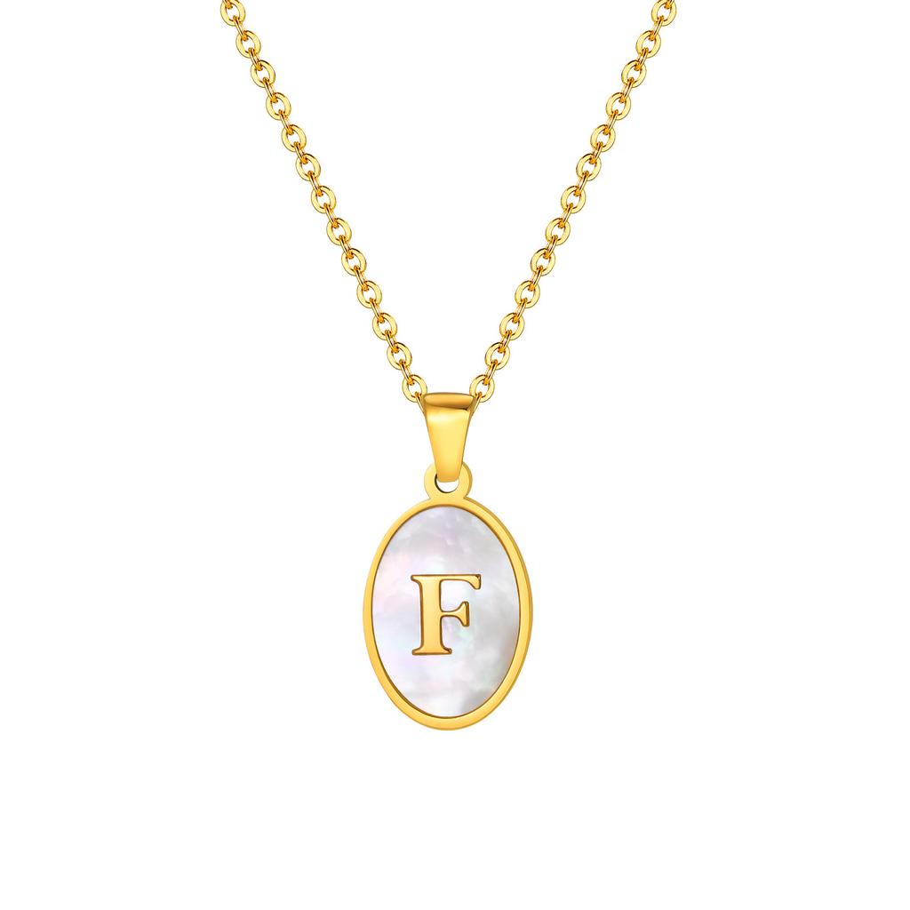Stainless Steel Oval White Shell 26 Letter Pendant Name Letter Necklace Commemorative Gift Pn-2186