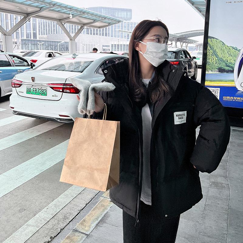 

Утепленная хлопковая одежда женская короткая свободная с капюшоном пуховая хлопковая одежда студенческая хлопковая куртка XL чёрный