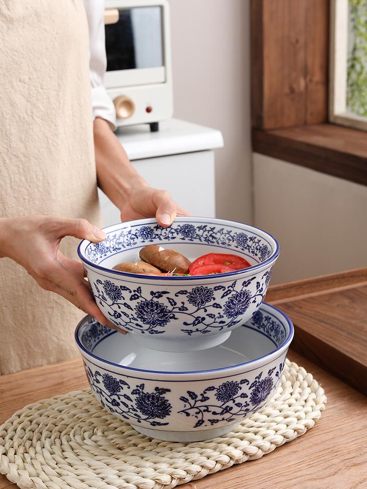 Seven-Inch Blue and White Chinese Porcelain Noodle Bowl - Anti-Scalding, Thickened Ceramic for Beef or Cold Noodles