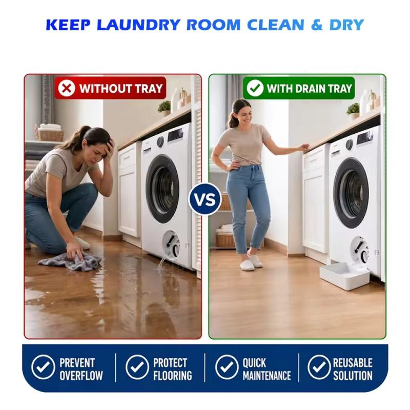 New 1/1pcs Washing Machine Drain Pan,Water Catcher Tray for Front Load Washer Filter Cleaning,Laundry Floor Spill Protector Tool