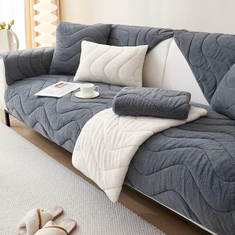 

Nordic Quilting Wave Sofa Cover Non-Slip Thick Plush Couch Cushion Mat for Living Room Corner Sofa Home Decor 70x70cm 1pcs