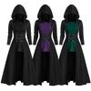 Medieval Hooded Lace-Up Color Matching Renaissance Long Dress Cosplay Play Halloween Goth Dress