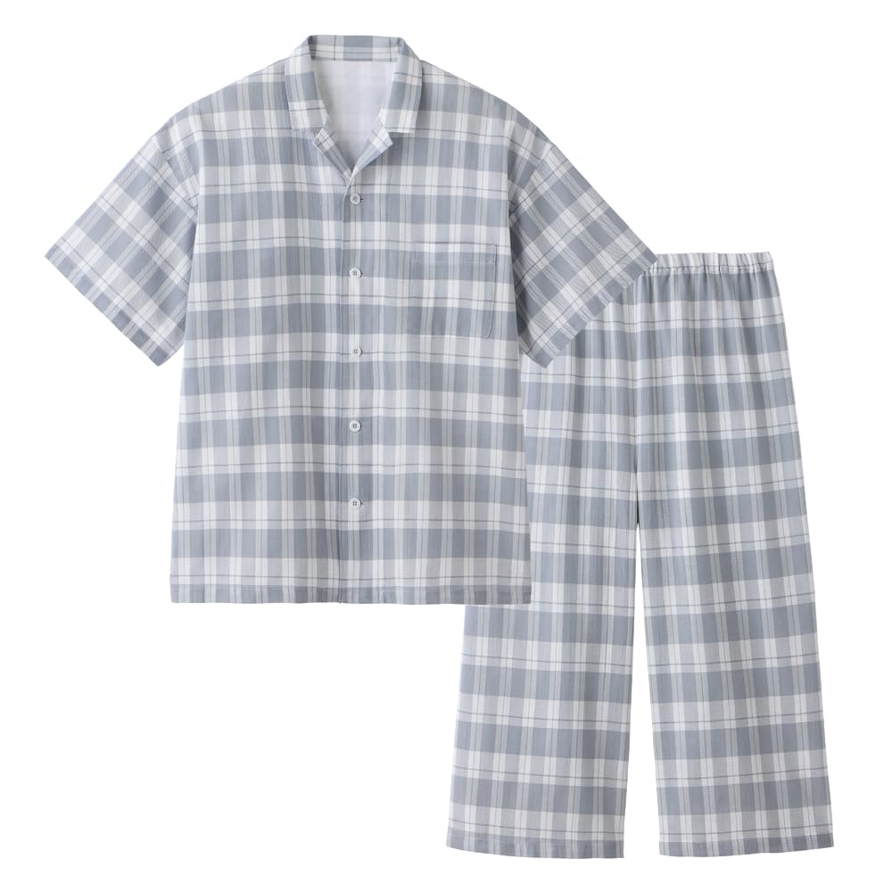 

Acedron Short Sleeve Length Gray [Gunze] Pajamas, Men s 3/4 Pants, Crepe, сірий колір