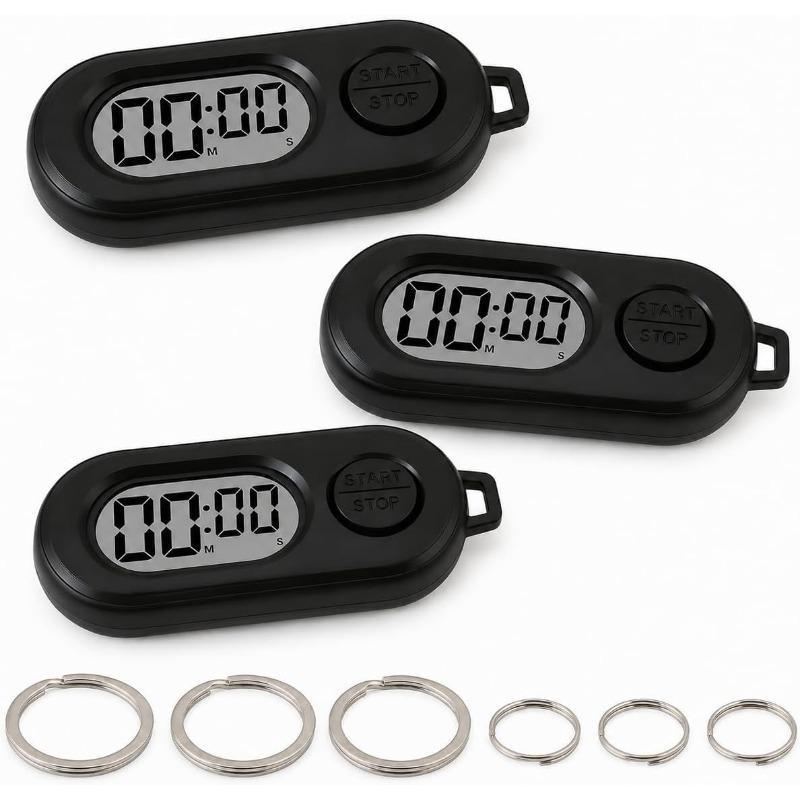 3 Pack Mini Keychain Timer, Portable Digital Pocket Stopwatch & Countdown Clock, Small Clip On Timer for Gym Workout, Cooking, Study & Classroom,