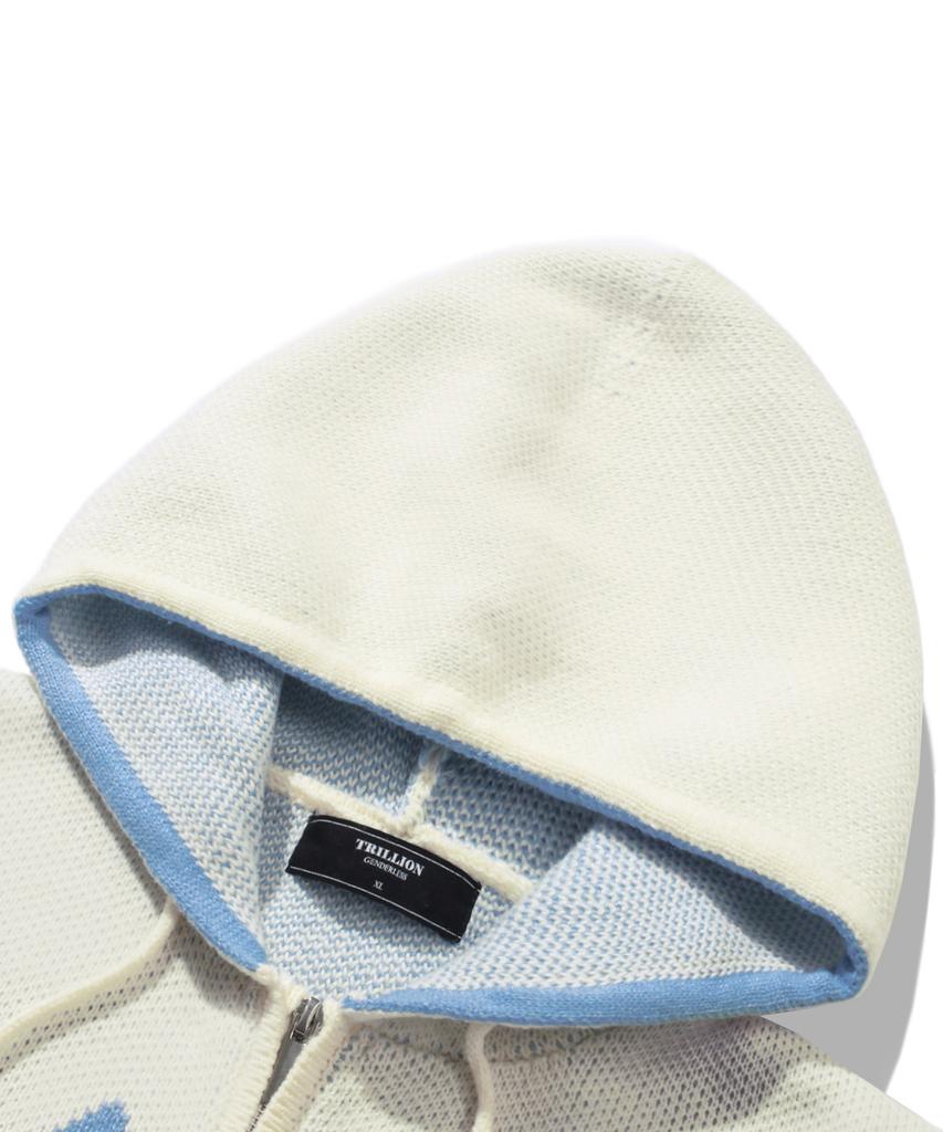 TRILLION Washable Nordic Jacquard 2-Way Hooded Zip-Up Knit [Ivory]