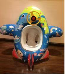 Inflatable white plane boat ride, infant inflatable steering wheel plane ride circle swimming ring Blue dinosaur