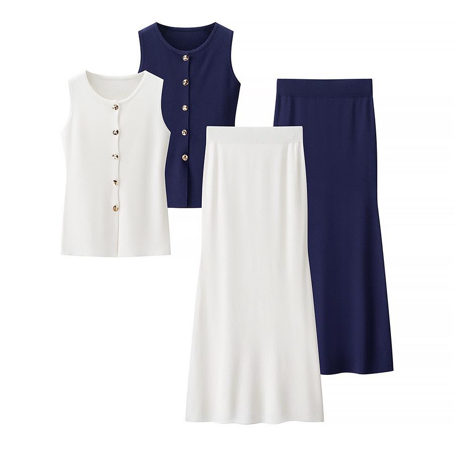 Summer 2025 ZA Fashion Metal Buckle Knit Vest and Slit Midi Skirt Set for Europe and America