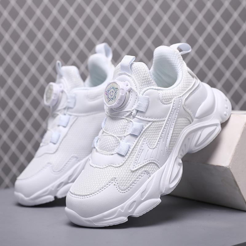 Children's Sneakers, Medium and Large Children, Campus Leather Solid White Shoes, Boys and Girls' Plus Size Casual Running Shoes