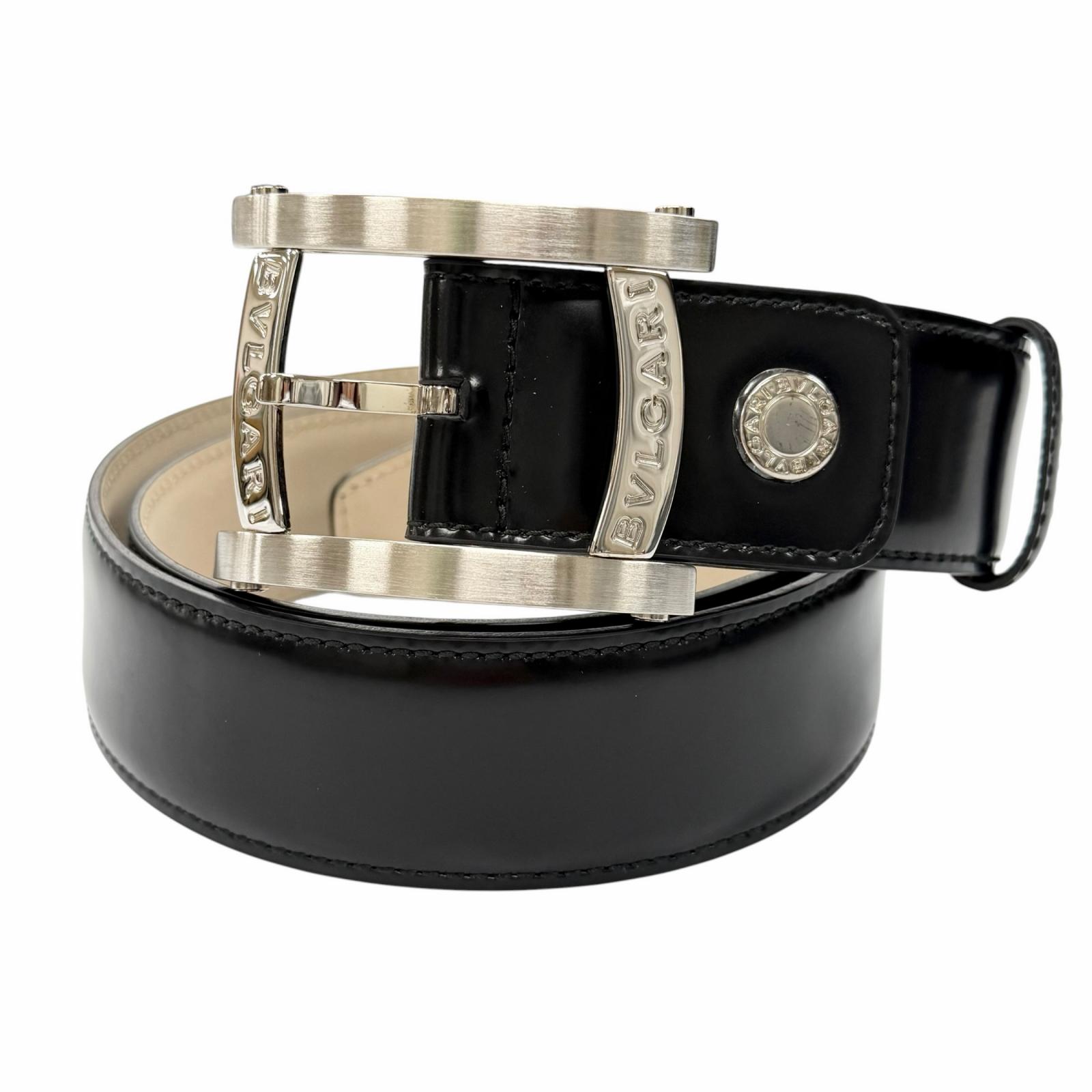 Great BVLGARI belt Assioma belt Pin buckle black leather mens 37963 Used