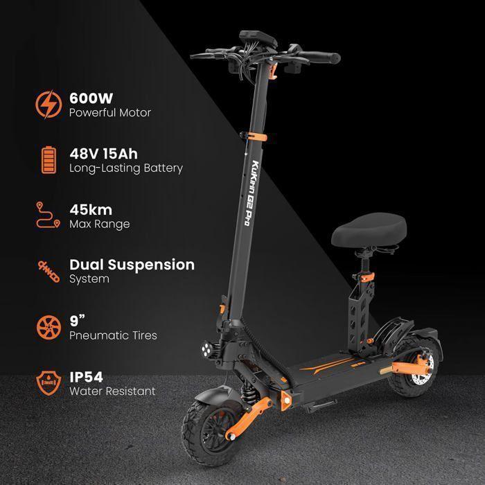 KUKIRIN G2 PRO - Trottinette électrique pliable - Roues 9" - Moteur 600W - Batterie 48v 15Ah - Autonomie 55KM – Noir