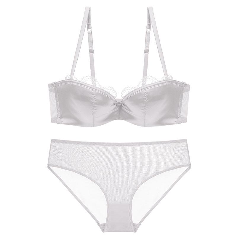 European & American Women's Sexy Lace Underwear Set - Thin Cotton Half Cup Push-Up Tube Top Bra