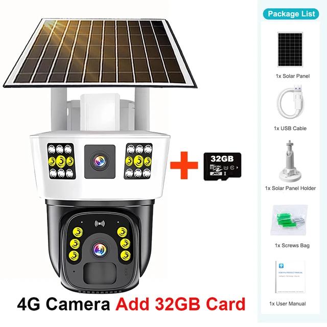 Outdoor 4G SIM Card Solar IP Camera Built-in Battery 12MP 6K PTZ Monitor PIR Human Detection Alarm Light Video Surveillance Cam