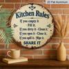 2D Flat 1pc, 8x8 in Printed Aluminum Metal Sign, Featuring Kitchen Rules Design, Round Aluminum Wall Art, Suitable for Decorating Patios, Porches